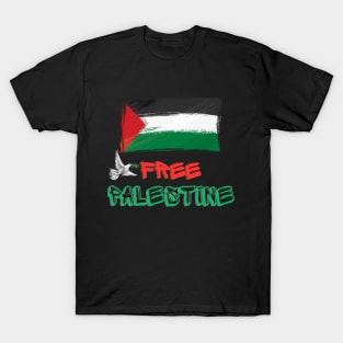 Free Palestine Free Gaza Flag Dove Graffiti T-Shirt